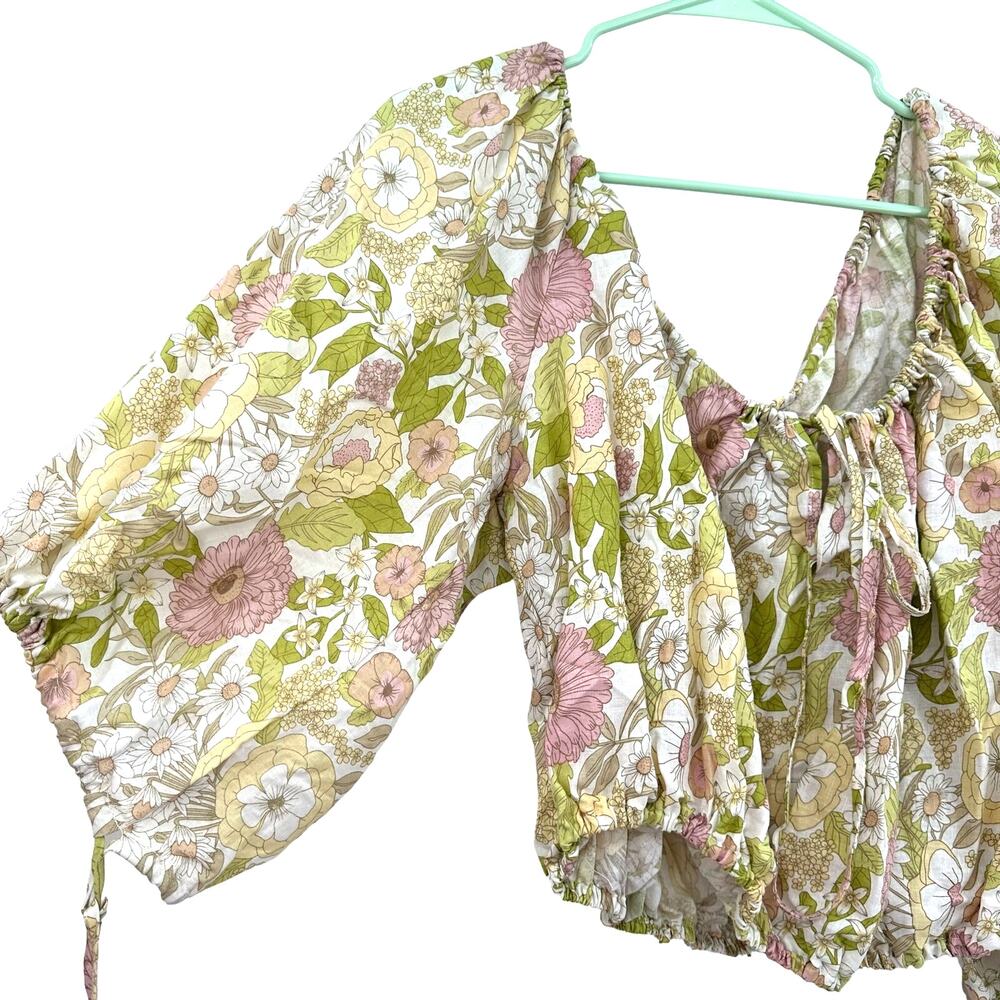 Rachel Zoe size‎ Large crop top balloon sleeve linen blend floral top shirt NWT - Picture 3 of 6
